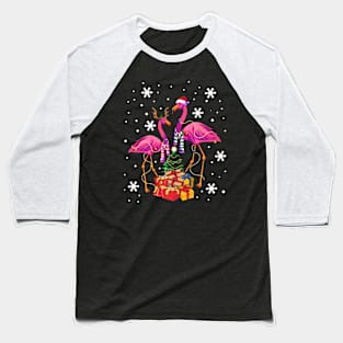 Christmas Flamingos Beach Snowflakes Deck The Palms Baseball T-Shirt